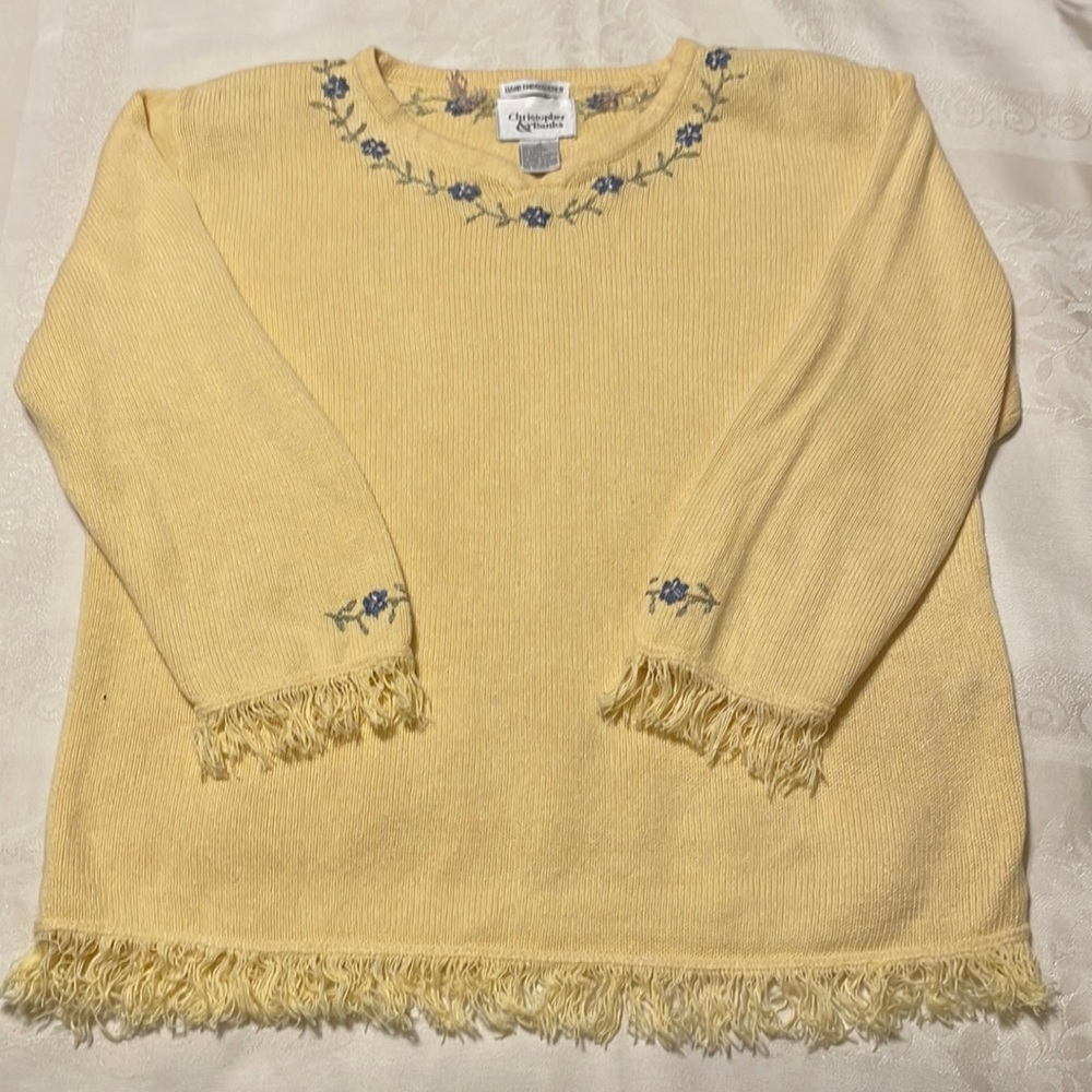 Christopher & Banks hand embroidered yellow sweater (Mlb)